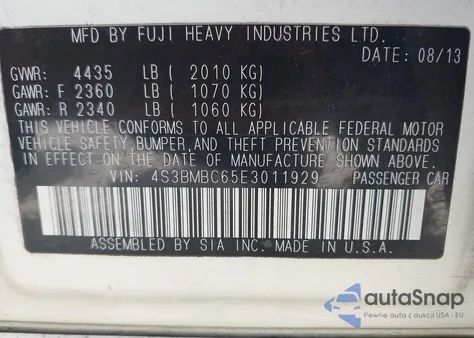 2014 Subaru Legacy 2.5I Premium z USA, uszkodzony, nr VIN 4S3BMBC65E3011929